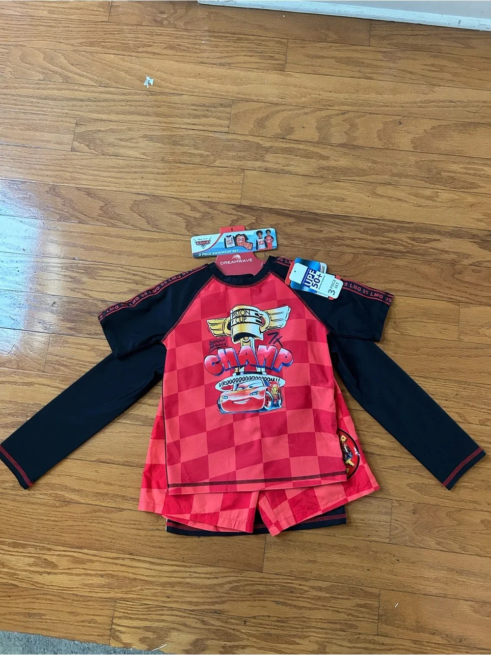 NWT Disney Pixar Lightning car UPF 50+ boys 3pcs swimwear set size 6